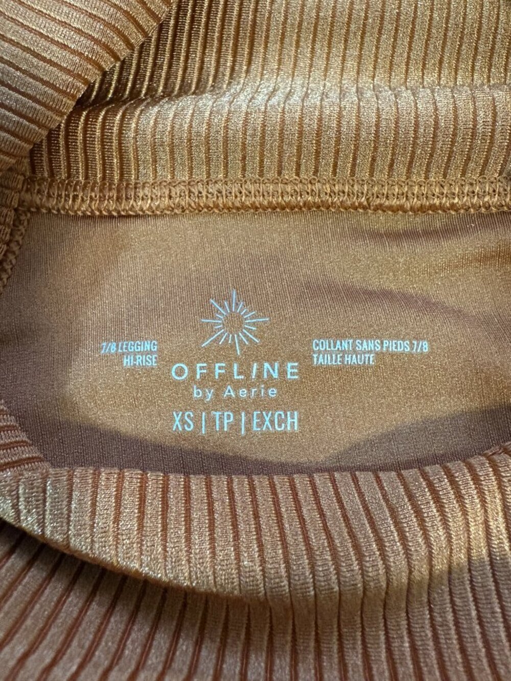 Offline by Aerie Pleated Leggings Size X-Small Ribbed High Rise Shiny Orange - Picture 9 of 9